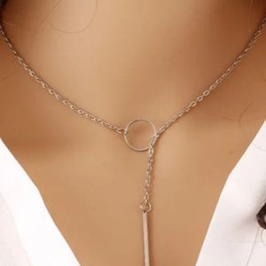 Silver Stick Pendant Necklace Dainty Minimalist Circle Stick Necklace 925
